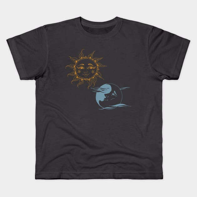 Boho Sun and Moon Couple Celestial Kids T-Shirt by NaturalDesign